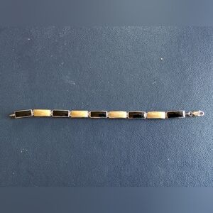 Lovely silver, black and cream rectangle link bracelet